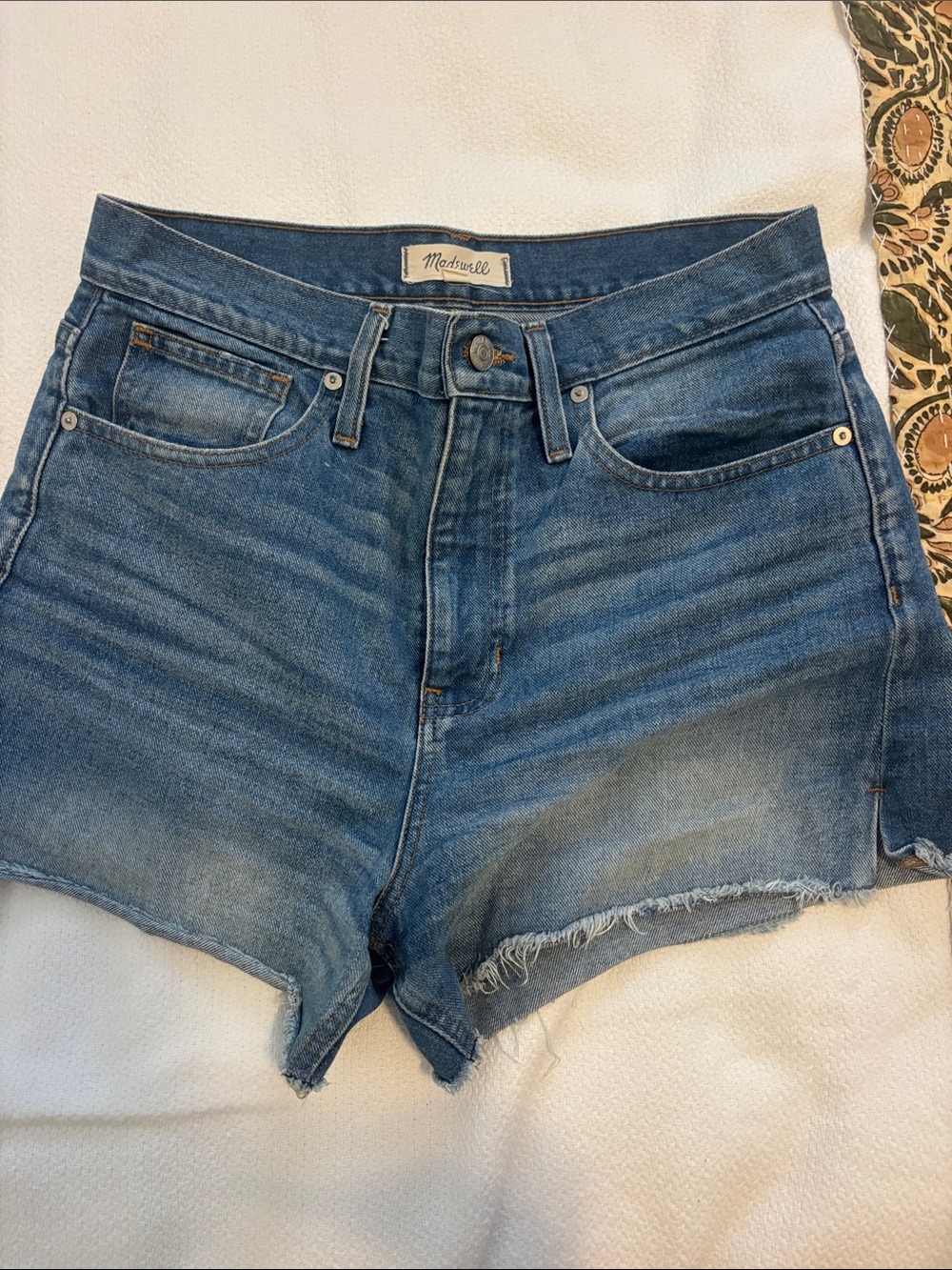 Madewell Women's Medium Blue Frayed Hem Denim Shorts